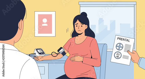 Pregnant Woman Health Checkup, Doctor Measuring Blood Pressure, Prenatal Care