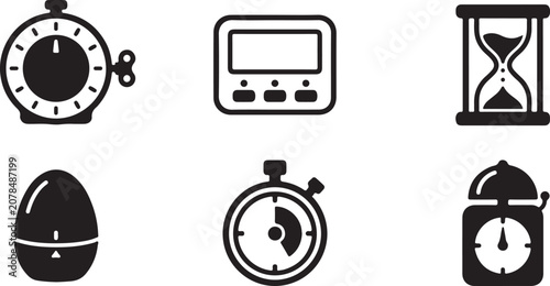 Fotografija Black and white collection of six different timekeeping icons Vector