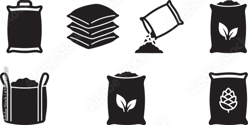 Quadro su tela Six different types of compost and fertilizer bags with soil pouring icon Vector