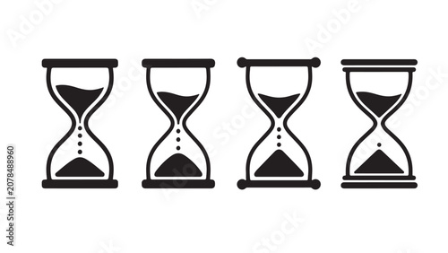Silhouette Hourglass 4 Icon Set Vector | Sand Watch Timer Symbol