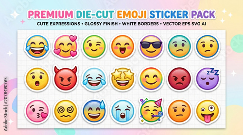 Photos Premium die cut emoji sticker pack with cute expressions