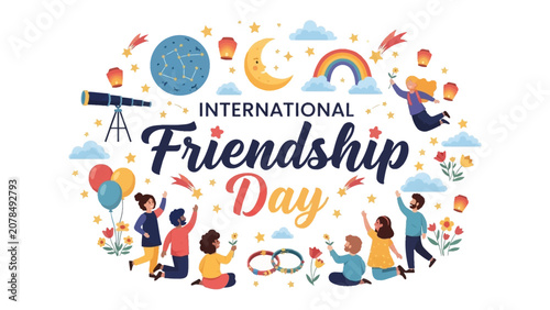 Obraz na plátně International Friendship Day Celebration: A vibrant illustration depicting people of all ages celebrating International Friendship Day