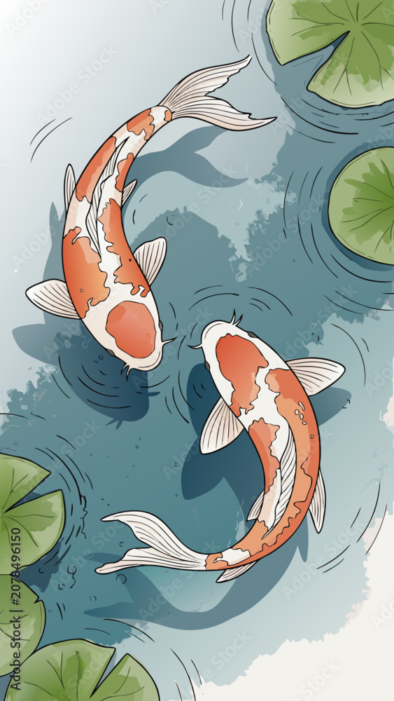 Fototapeta premium japanese koi fish, Fish in water, Fish illustrator