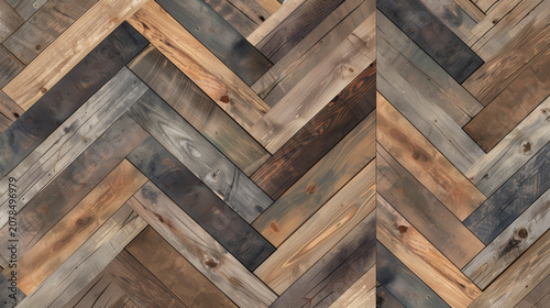 Seamless herringbone wood pattern with rustic planks in natural brown tones