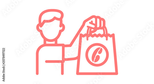 Person holding shopping bag with logo design.