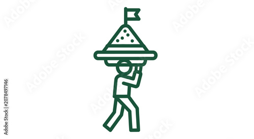 Person carrying large triangular object with flag on top.