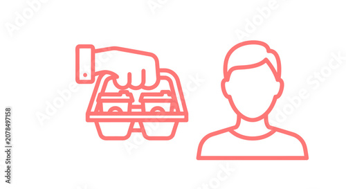 Man holding shopping basket with groceries icon.