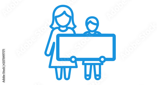 Two people holding a large rectangular sign together.