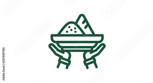 Hands holding a bowl of rice with chopsticks icon.