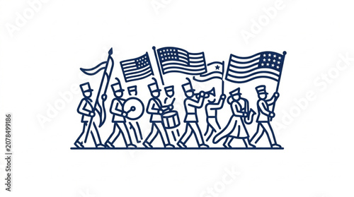 Фотография Marching Band with American Flags Illustration.