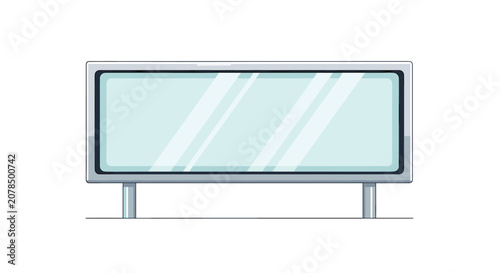 Empty horizontal billboard with a metallic frame and reflective glass surface mounted on two steel supports.