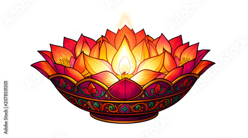 Glowing Lotus Flower Diya Illustration