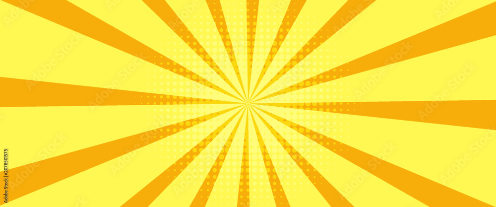 Fototapeta premium Yellow and orange flash background vintage pop art superhero background for comics