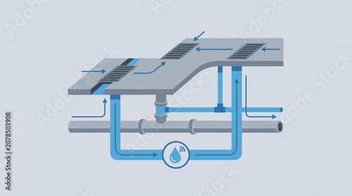 Sustainable Urban Drainage and Water Recycling Pipe System Vector Illustration