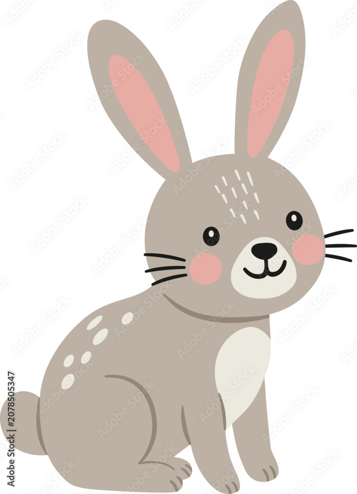 Fototapeta premium Rabbit Sitting Cute Gray Cartoon Illustration