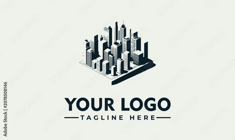 Fototapeta premium Modern Isometric City Skyline Vector Logo Illustration Design Template