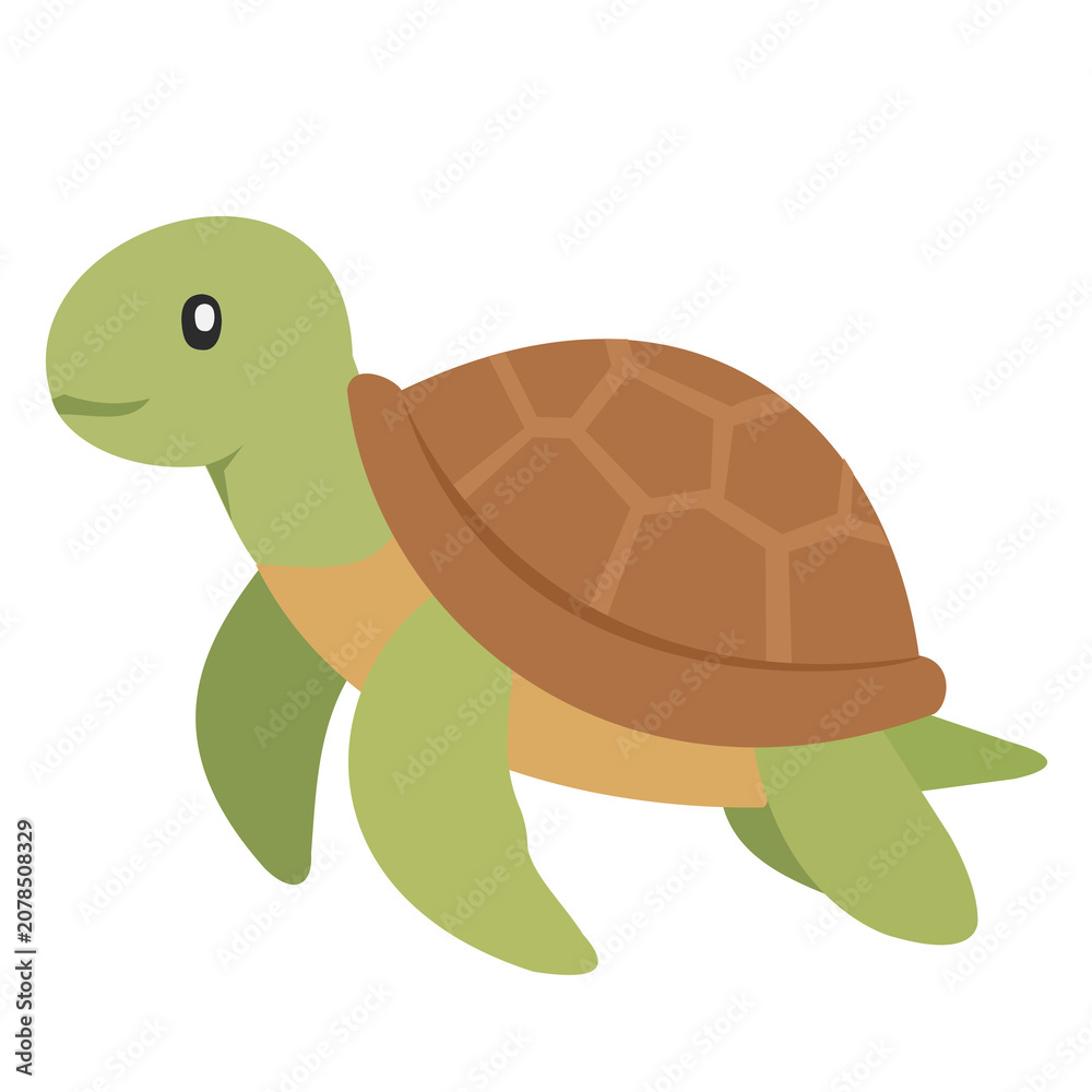 Obraz premium Sea Turtle Side View Flat Illustration