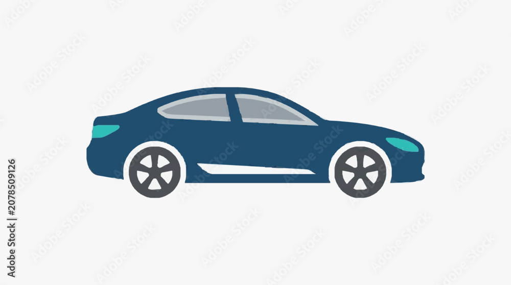 Fototapeta premium Modern sleek blue sedan car profile view.