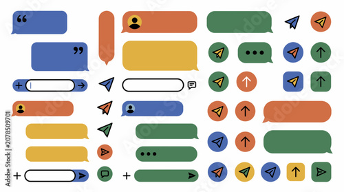 Speech bubbles and digital messaging communication icon set.