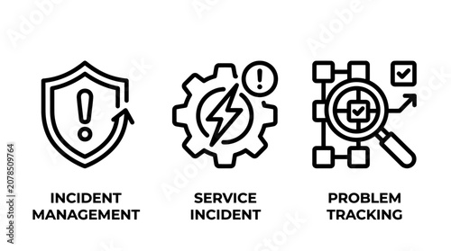 It service management incident and problem tracking system icons with management incident tracking technical security lightning analysis resolution software helpdesk business infrastructure