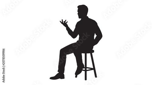 Bild auf Leinwand Man sitting on stool gesturing black silhouette