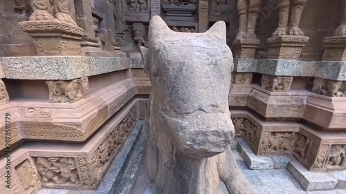 Nandi bull, the mount of Lord Shiva in an ancient temple n Sri Rangam