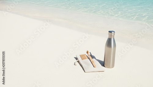 Eco-Friendly Travel Essentials on a Pristine Tropical Beach