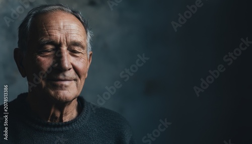 Peaceful senior man with closed eyes in deep contemplation.