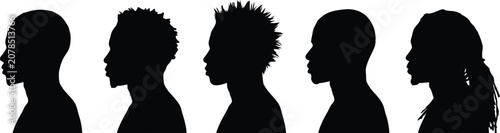 Foto Silhouettes of five diverse people facing away from the viewer group diversity f