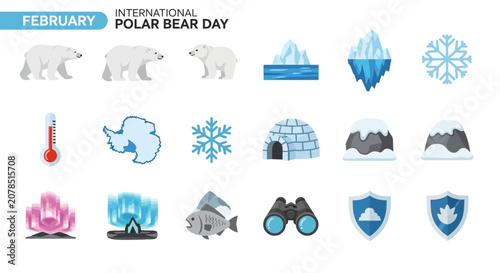 Tablou pe pânză International Polar Bear Day February icons.