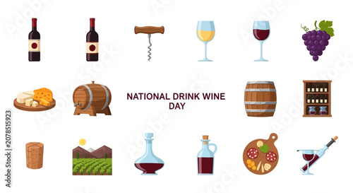 Obraz na plátně National Drink Wine Day Celebration Icons.