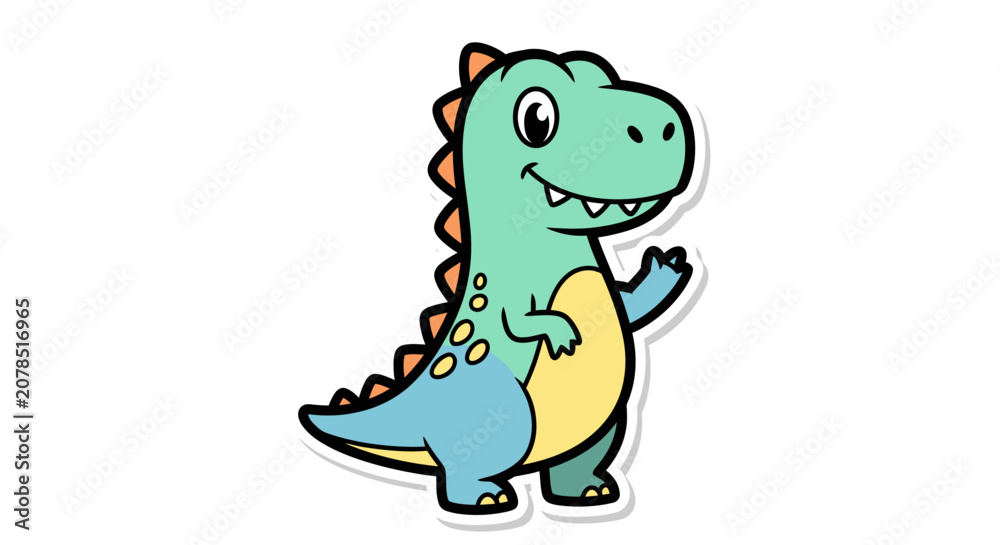 Obraz premium Colorful Cartoon Dinosaur Character Smiling Playfully.