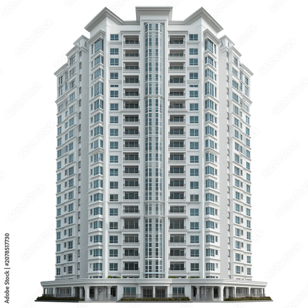 Fototapeta premium Modern luxury highrise apartment building isolated on transparent background