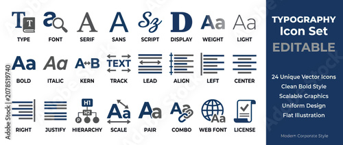 Typography Icon Set Design Elements.