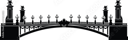 Obraz na płótnie Ornate black bridge silhouette isolated on white background, decorative urban ar