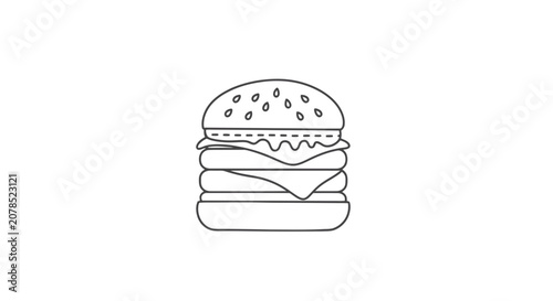 Detailed Line Drawing of a Burger.