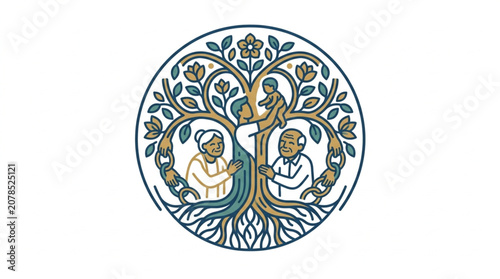 Canvas-taulu Stylized illustration of a family tree with people and nature.