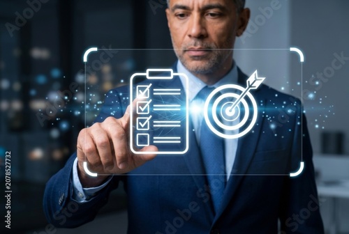 Business Performance Management, Strategic Goal Setting and Corporate Workflow Concept Illustration
