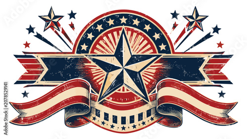 Vibrant 4th of July USA Retro Poster with star spangled banner and fireworks on Independence Day