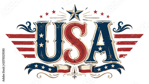 Vibrant retro USA poster celebrating 4th of July Day with patriotic stars and stripes on a festive background
