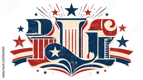 Vibrant 4th of July USA Retro Poster with patriotic stars and columns on a celebration background