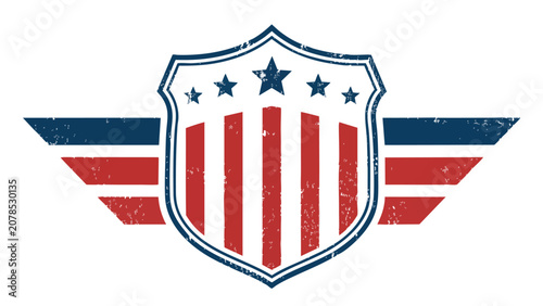 Vintage 4th of July USA Retro Poster with patriotic shield and wings on Independence Day