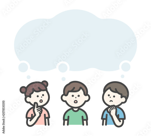 Three children thinking in their heads