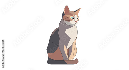 Stylized illustration of a sitting calico cat on a clean white background