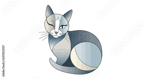 Stylized monochrome illustration of a domestic cat sitting gracefully