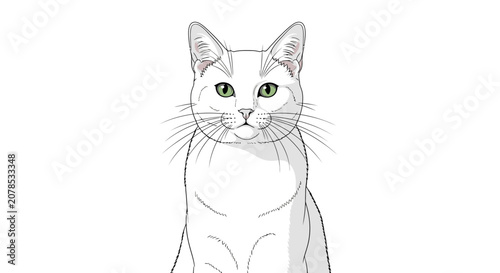 White cat portrait with green eyes on a clean white background vector illustration