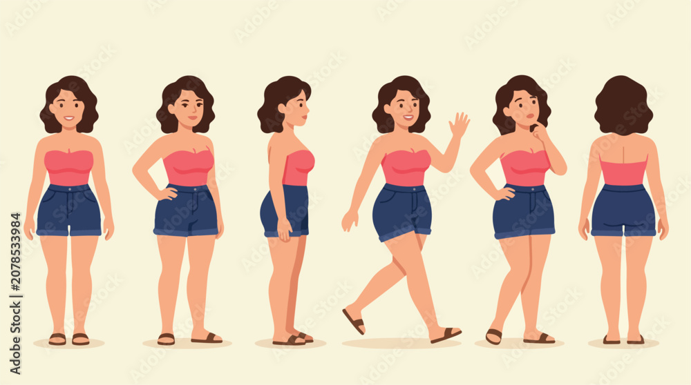 Obraz premium Woman character design sheet in flat style