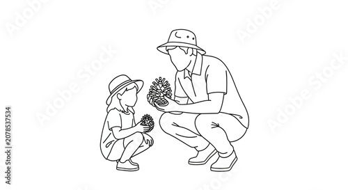 Grandparent and child gardening together outdoors.