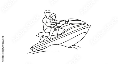 Man and woman riding a jet ski on water.