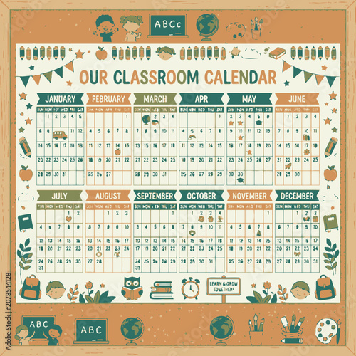 Classroom calendar for kids education.